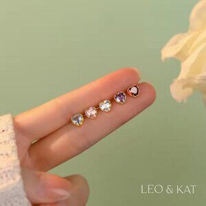 Zircon Heart Stud Earrings. 925 Sterling Silver. #1032